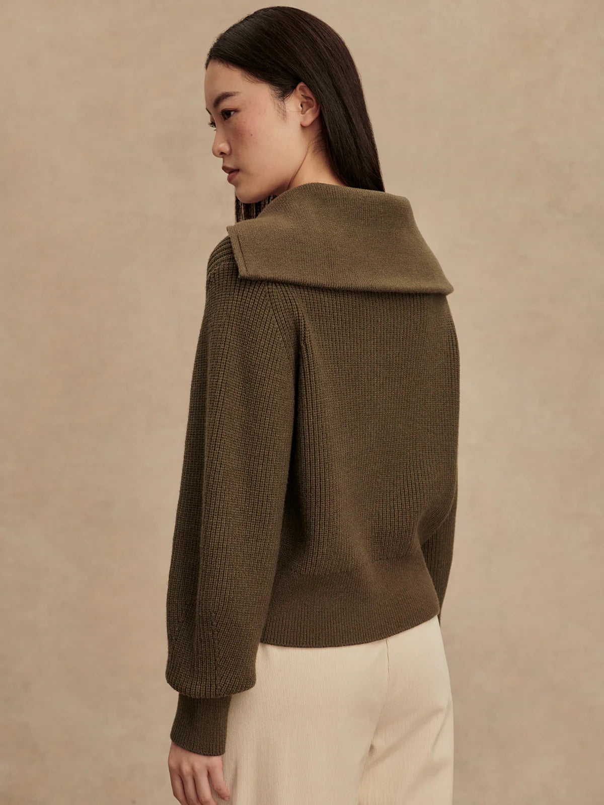 Varley Maura Half Zip Rib Knit in Olive Night