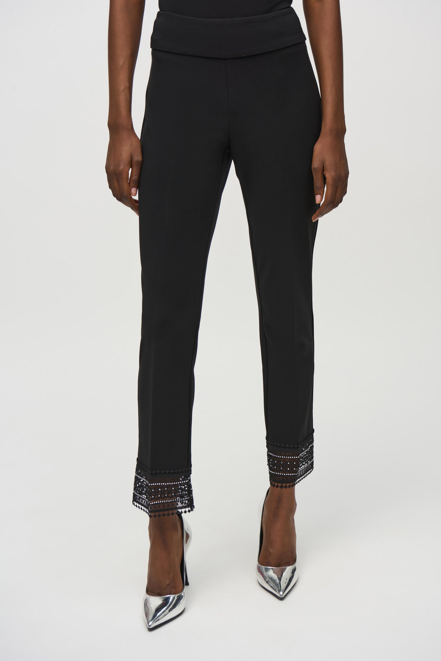 Joseph Ribkoff Slim Trousers With Jewels And Lace Trim Style 244177
