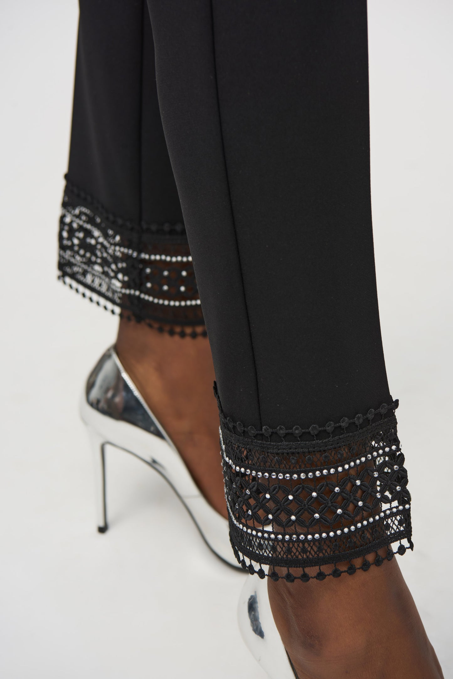 Joseph Ribkoff Slim Trousers With Jewels And Lace Trim Style 244177