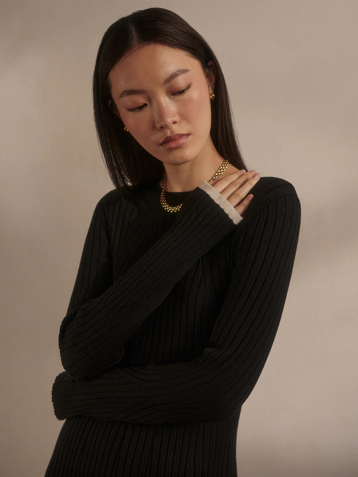 Axel Rib Knit Midi Dress  Black