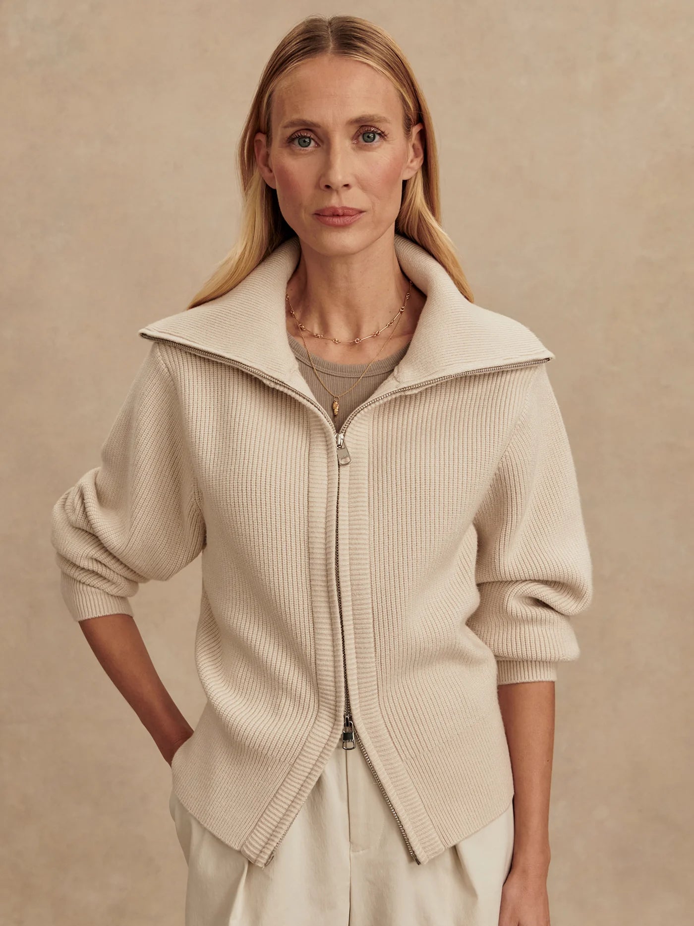 Varley Enrico Knit Jacket  Silver Birch