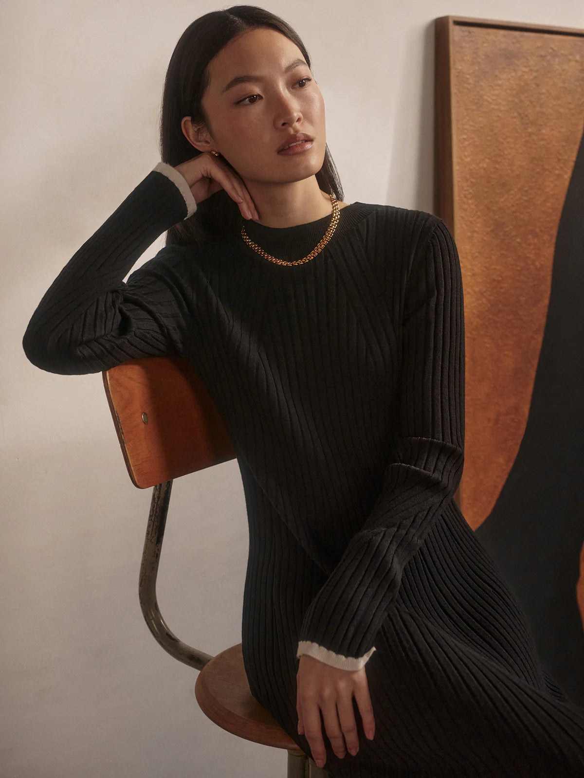 Axel Rib Knit Midi Dress  Black