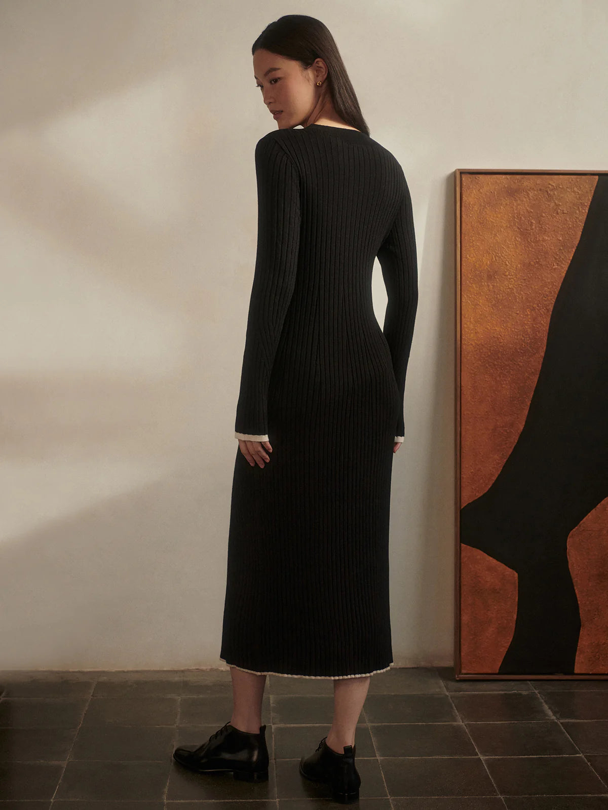 Axel Rib Knit Midi Dress  Black
