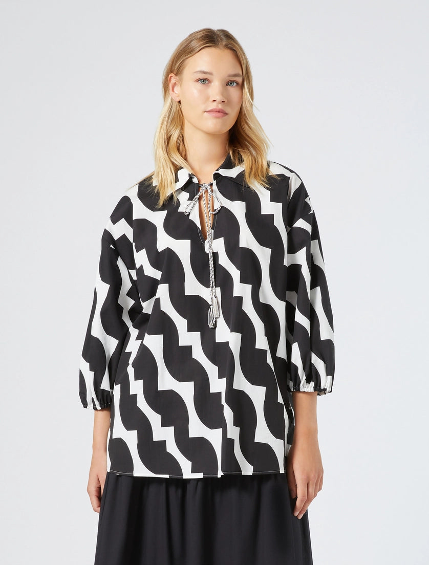 Marina Rinaldi black and White Cotton Shirt  Zigrino
