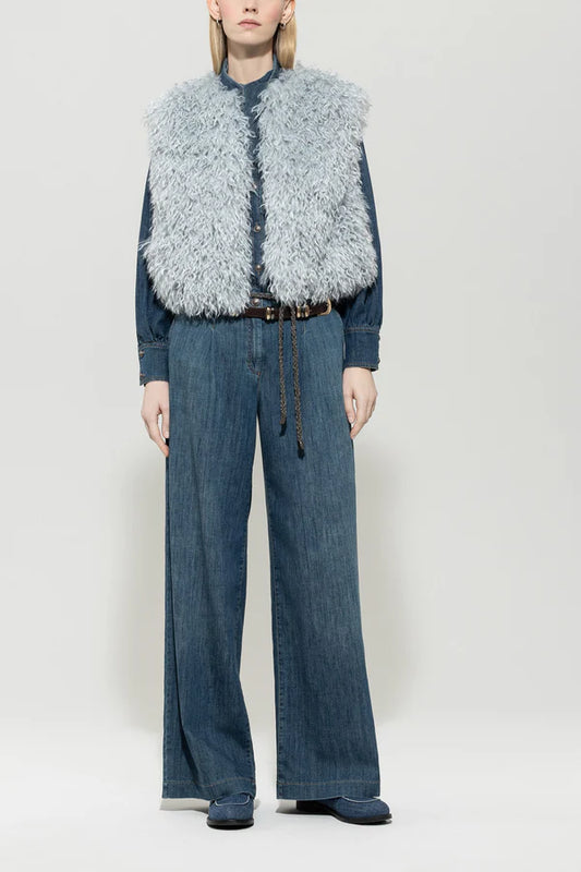 Luisa Cerano Light Blue Grey Faux Fur Gilet