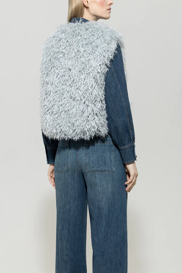 Luisa Cerano Light Blue Grey Faux Fur Gilet