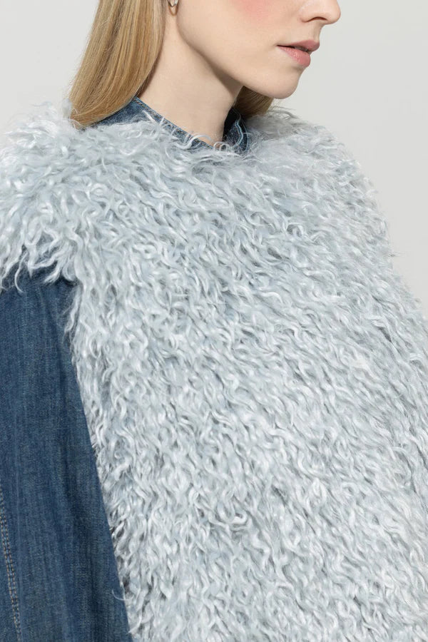Luisa Cerano Light Blue Grey Faux Fur Gilet