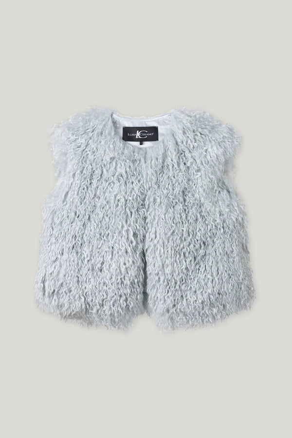 Luisa Cerano Light Blue Grey Faux Fur Gilet