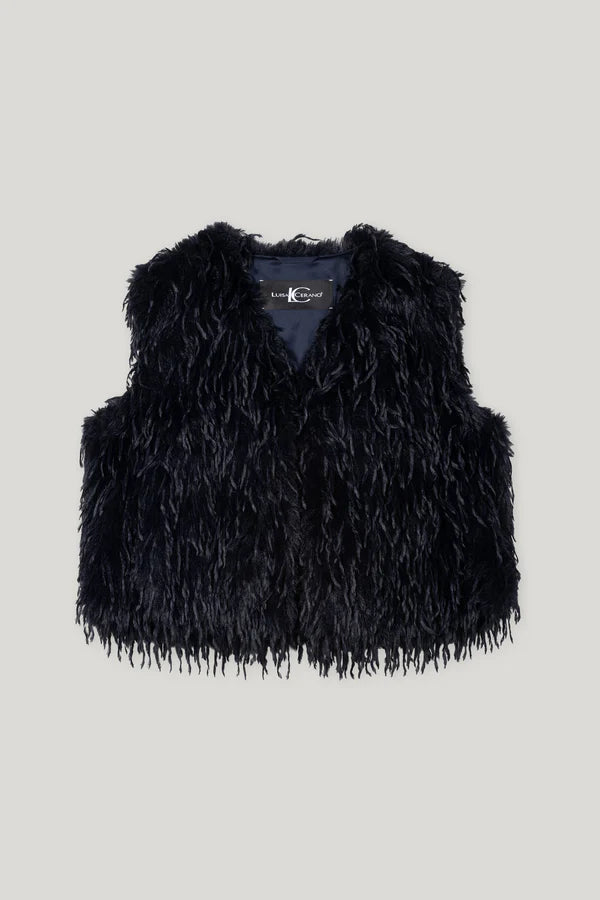 Luisa Cerano Feather-Look Vest in Dark Blue