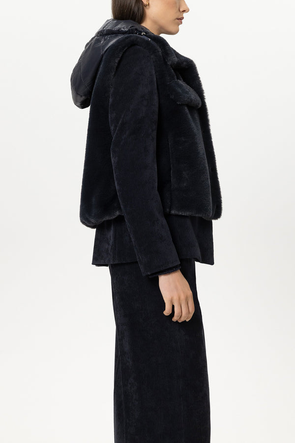 Luisa Cerano Fake Fur Gilet Navy