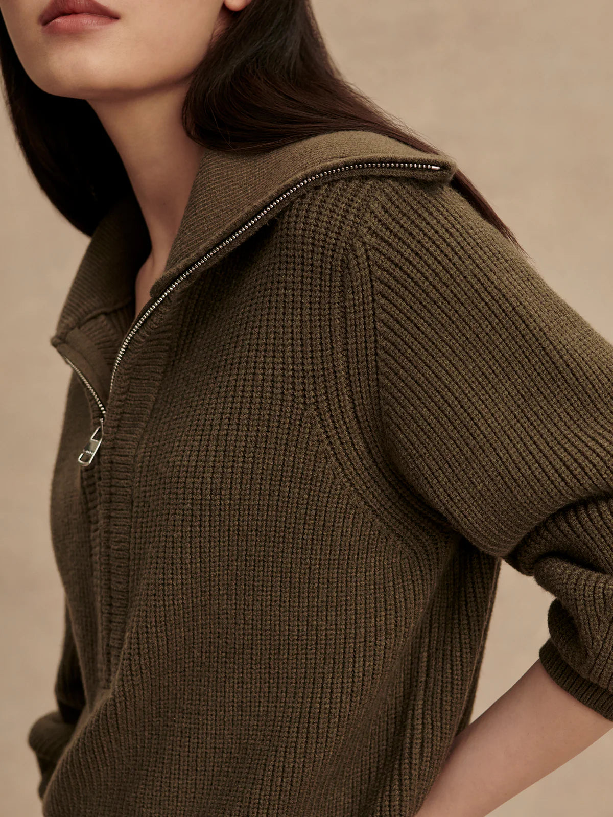 Varley Maura Half Zip Rib Knit in Olive Night
