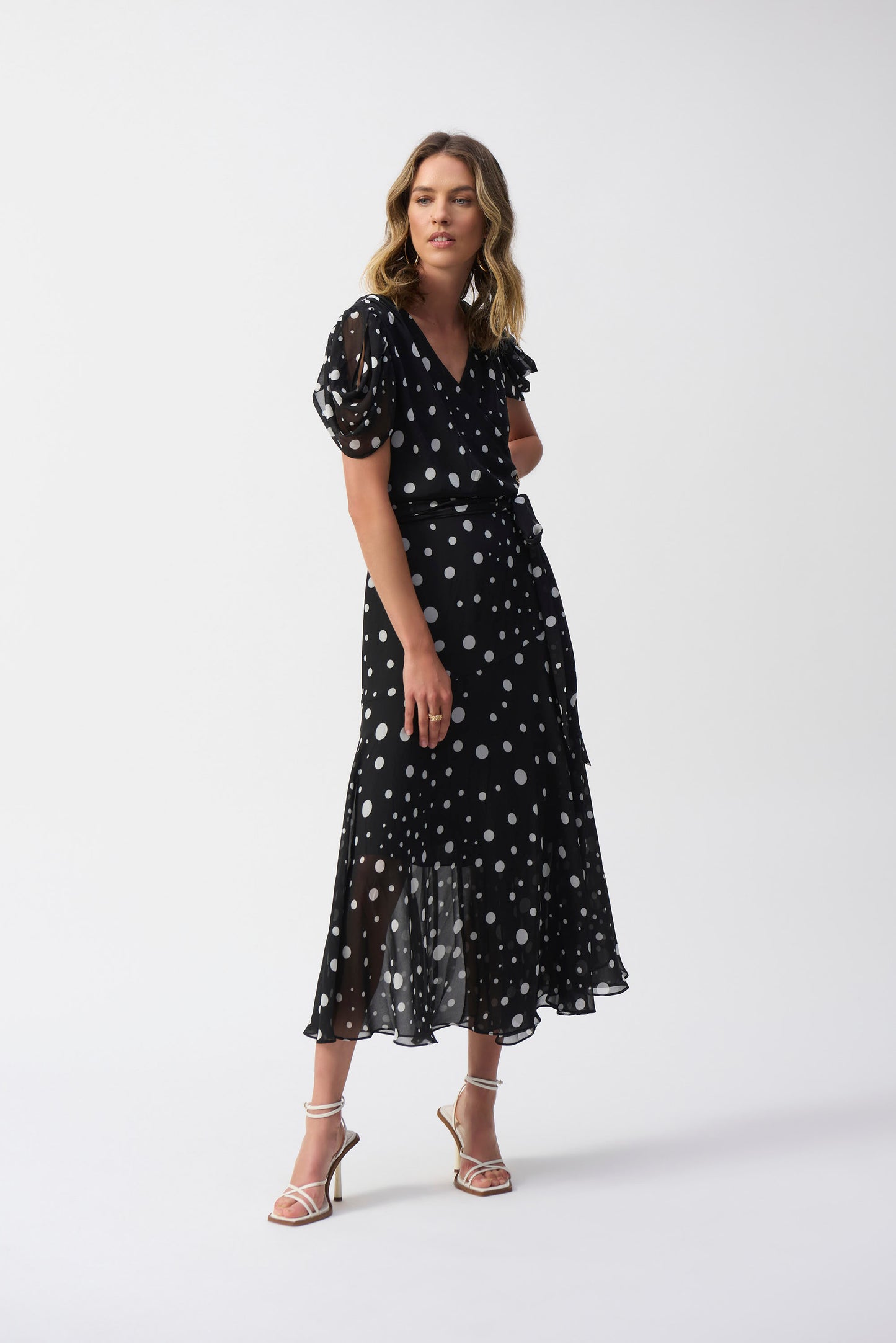 Joseph Ribkoff V-neck Polka Dot Midi Dress
