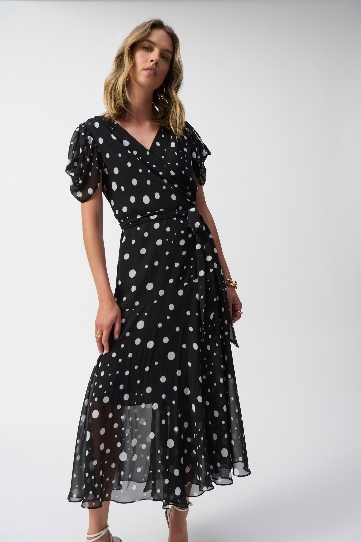 Joseph Ribkoff V-neck Polka Dot Midi Dress