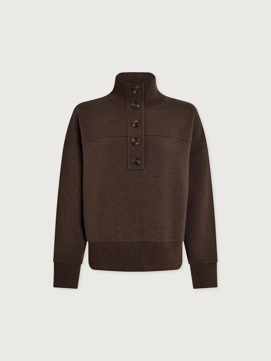 Varley - Bronya Button Placket Sweat Coffee Bean Marl
