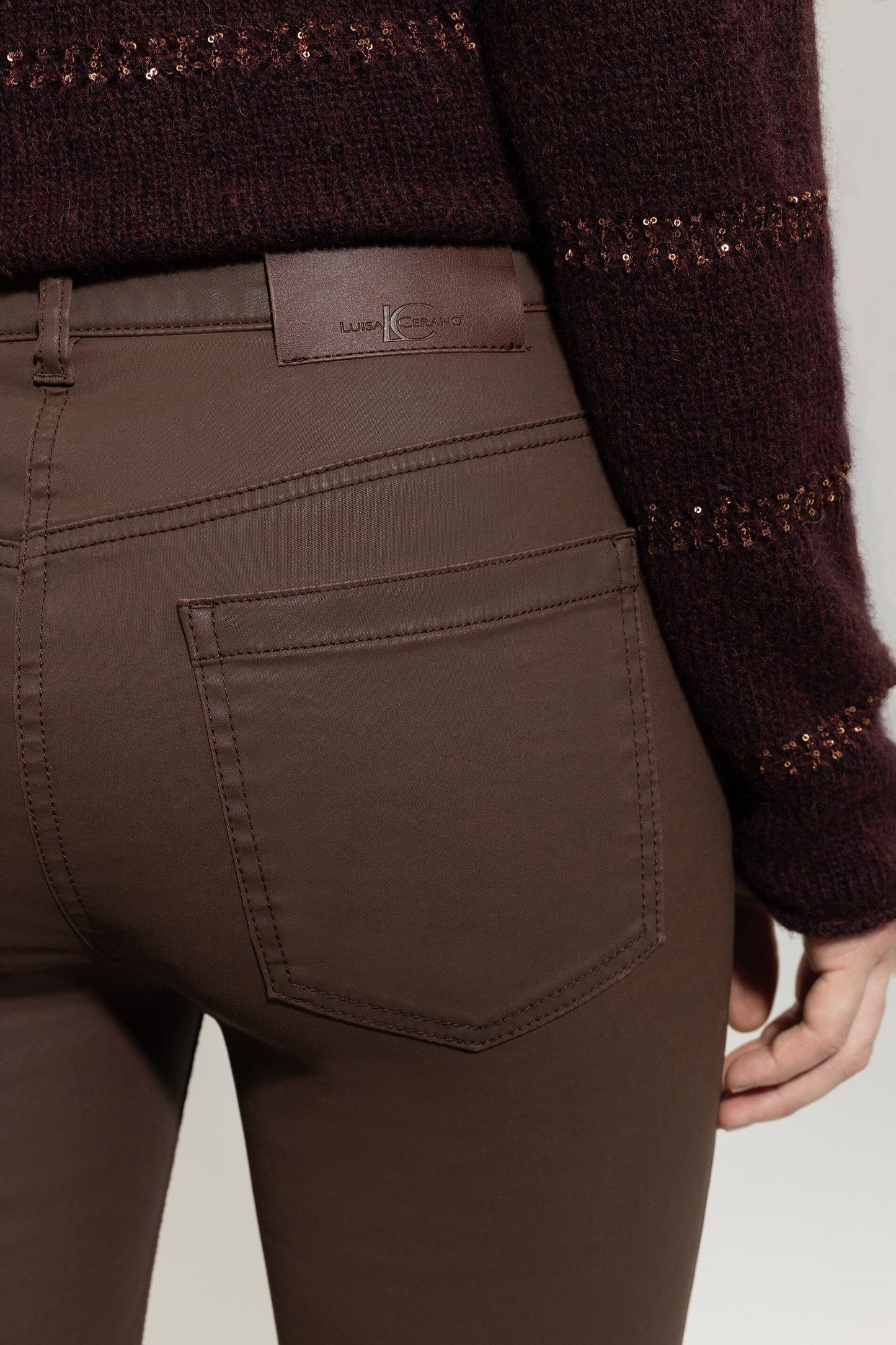 Luisa Cerano  Tapered Jeans with Faux Leather Trimmings