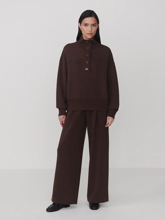 Varley - Bronya Button Placket Sweat Coffee Bean Marl