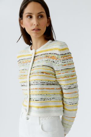 Oui White and Yellow Cardigan