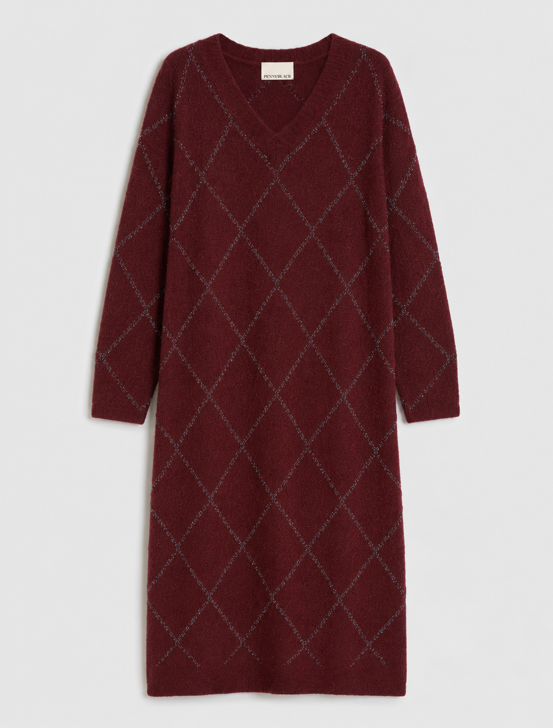 PennyBlack - Argyle lamé knit dress - MAROON PBPZANZARA