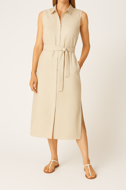 120% Lino Striped Shirt Dress