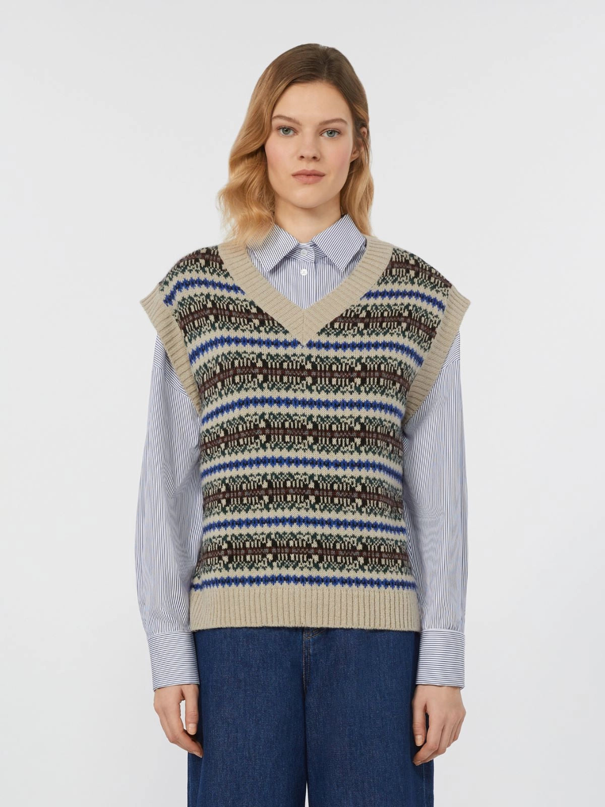 Weekend MaxMara Wool and Alpaca Jacquard Gilet   Fleres