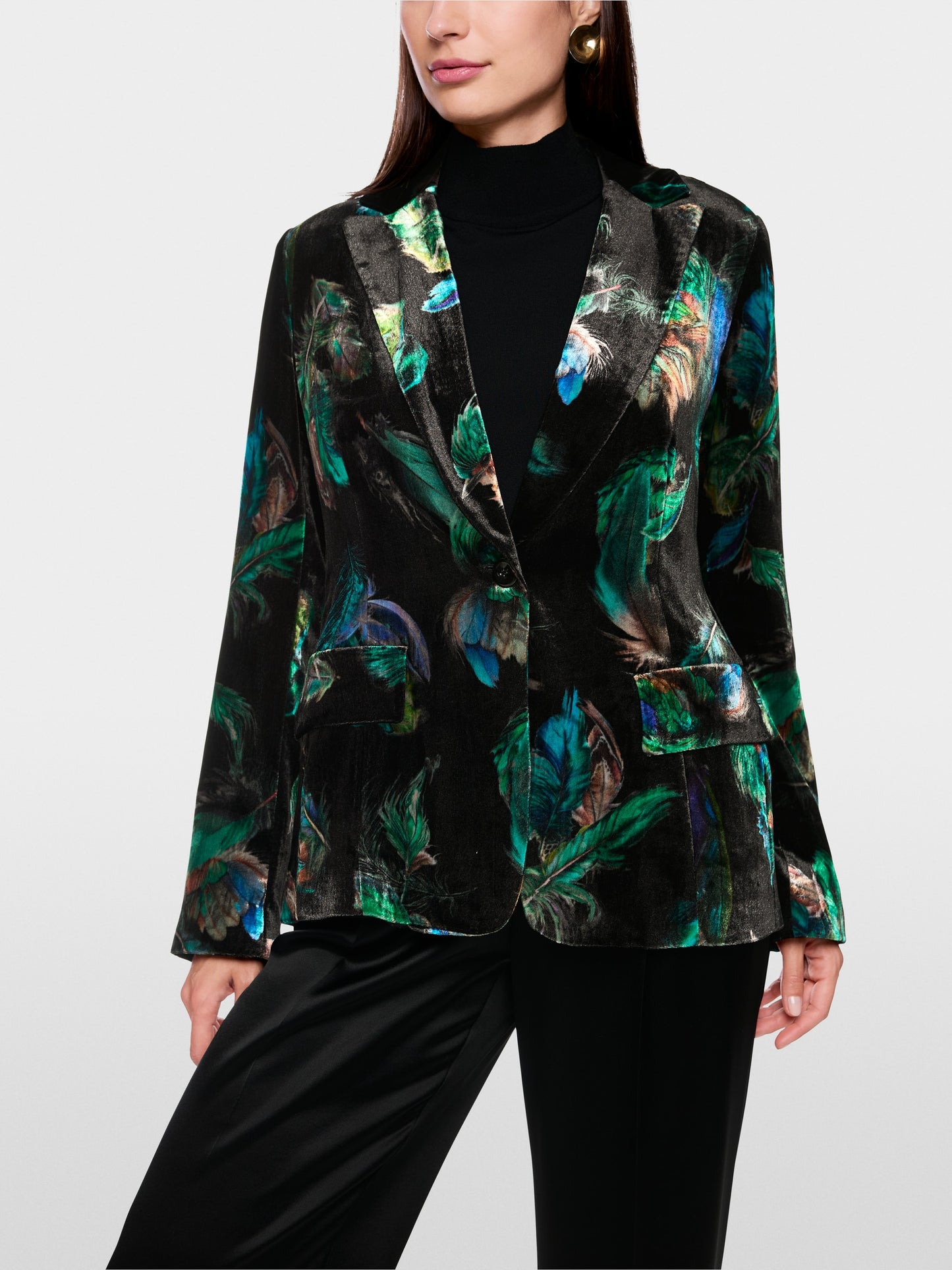 Marc Cain Velvet Blazer with Feather Print