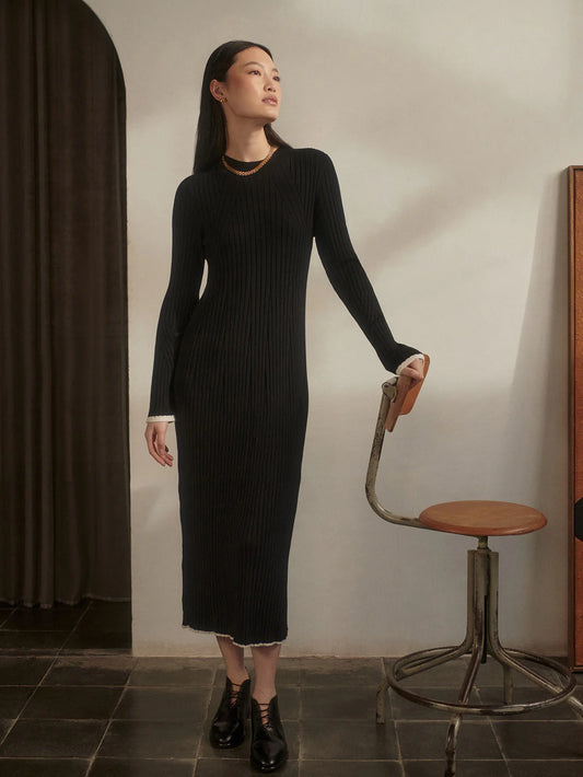 Axel Rib Knit Midi Dress  Black