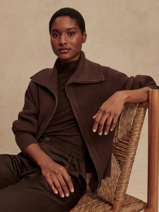 Varley Enrico Knit Jacket in Coffee Bean