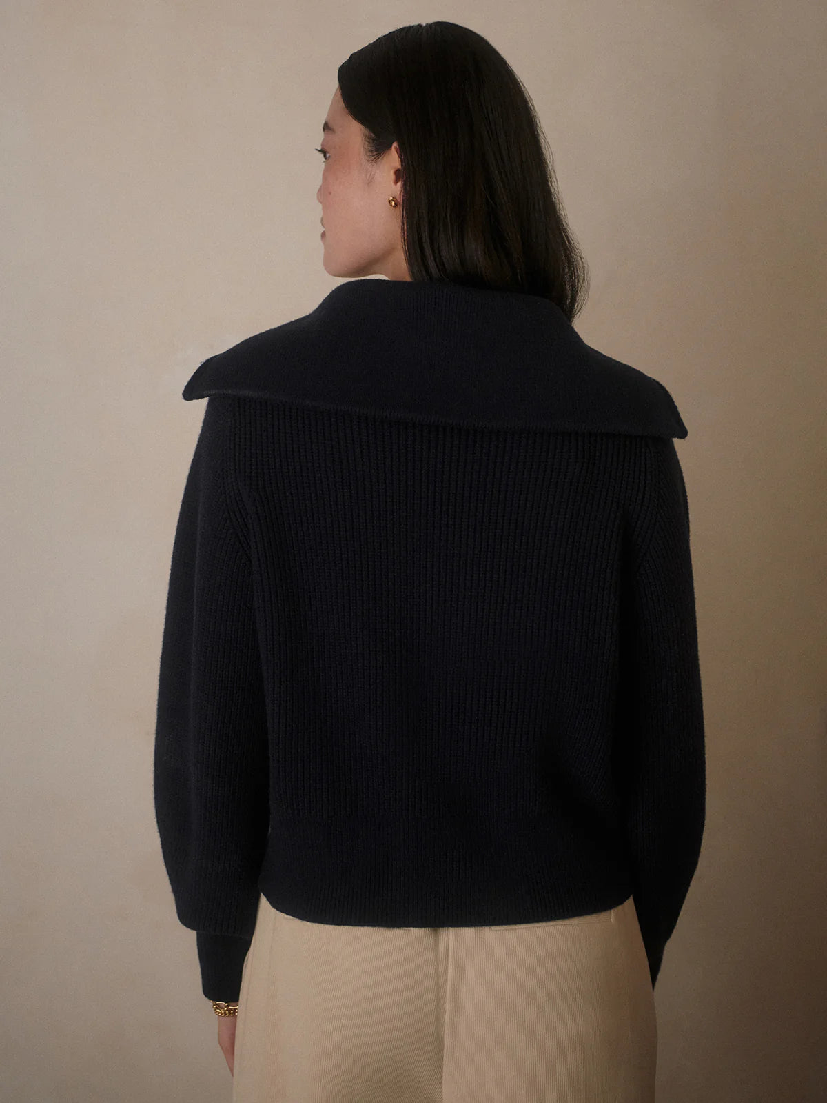 Maura Half-Zip Rib Knit. Navy