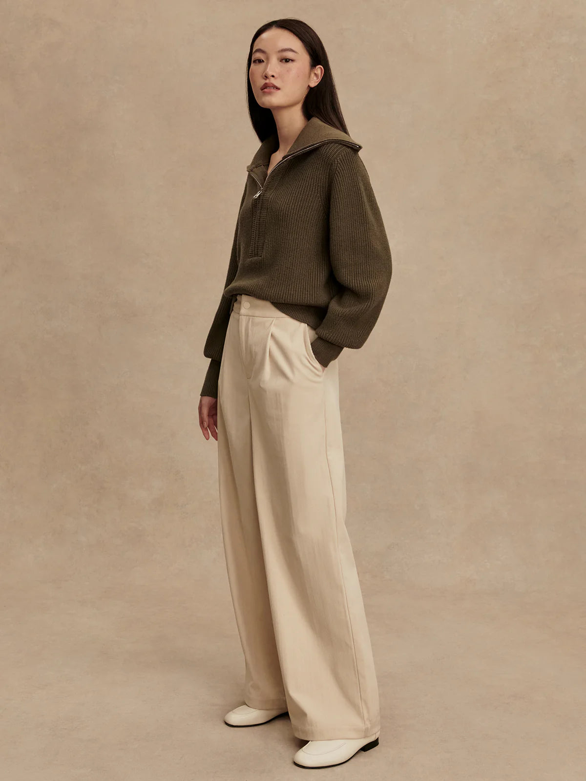 Varley Maura Half Zip Rib Knit in Olive Night