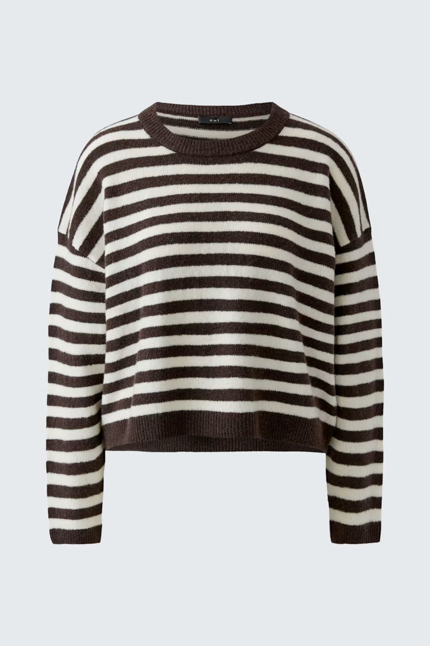 Oui Dark Brown & White Striped Knit sweater
