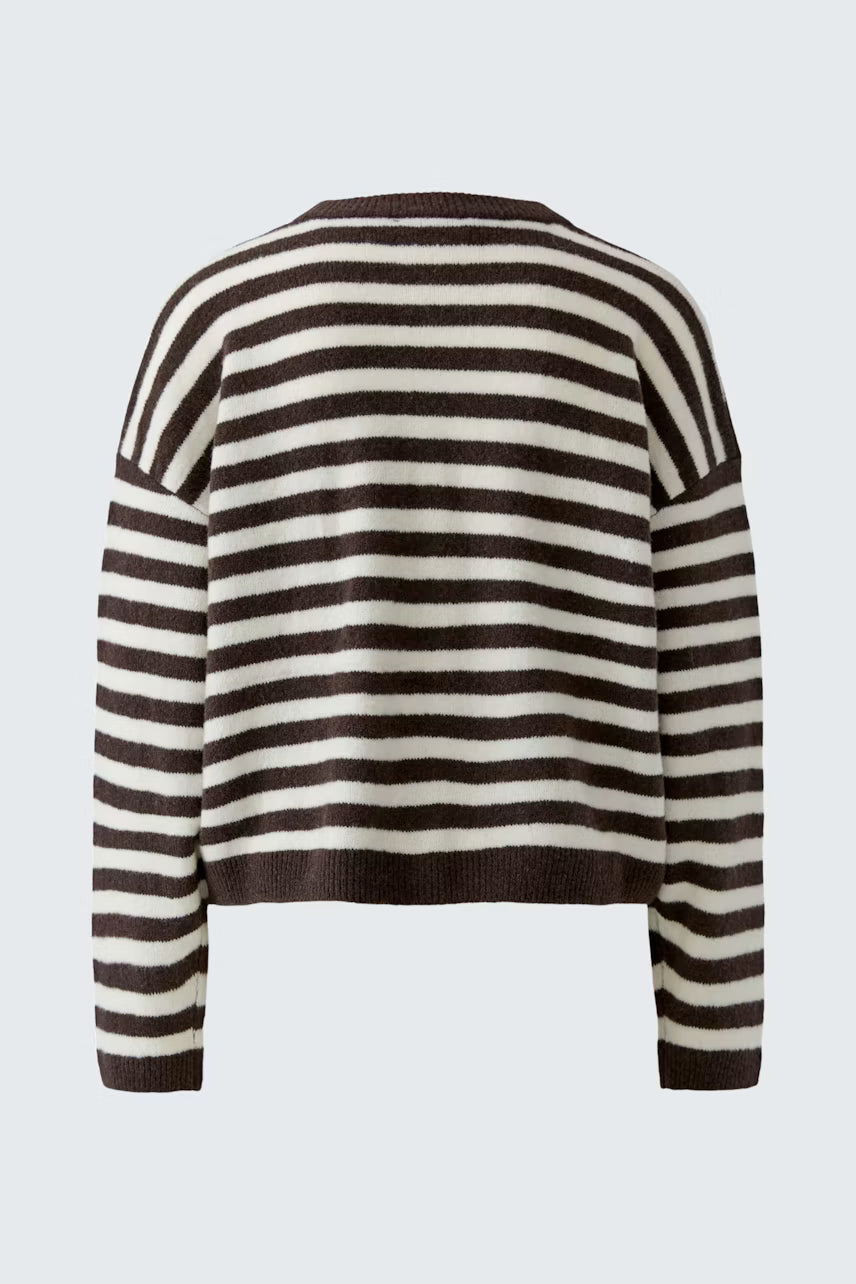 Oui Dark Brown & White Striped Knit sweater
