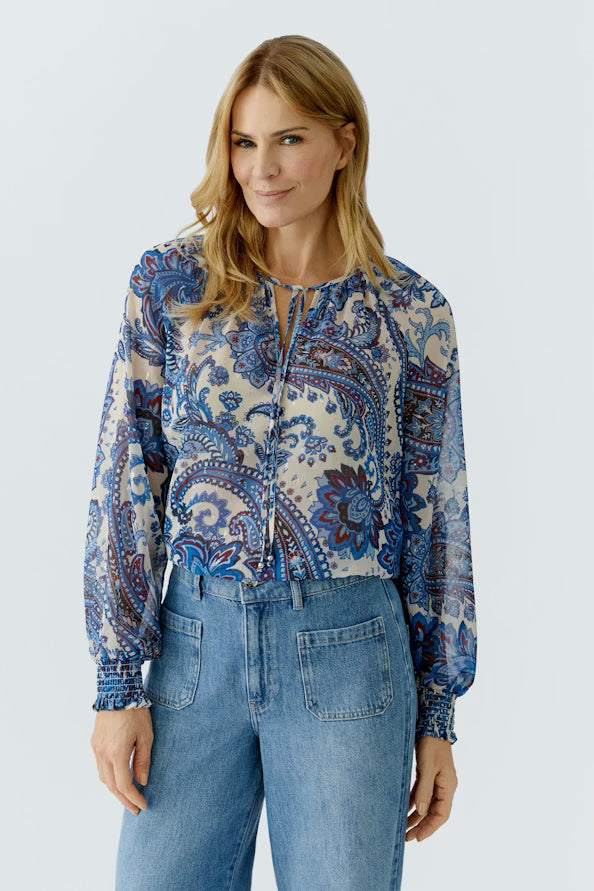 Oui Blue and White Blouse