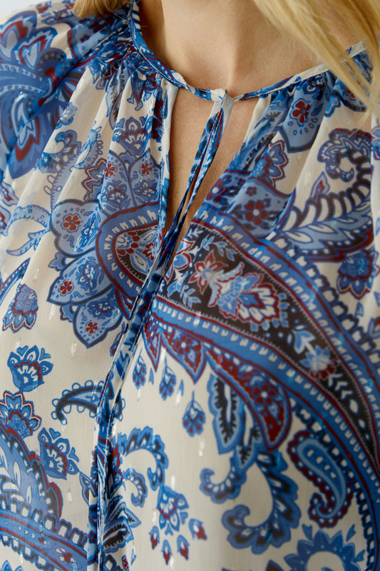 Oui Blue and White Blouse