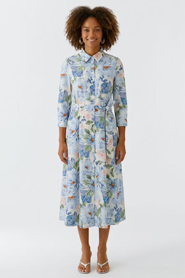 Oui Light Blue Floral Midi Dress