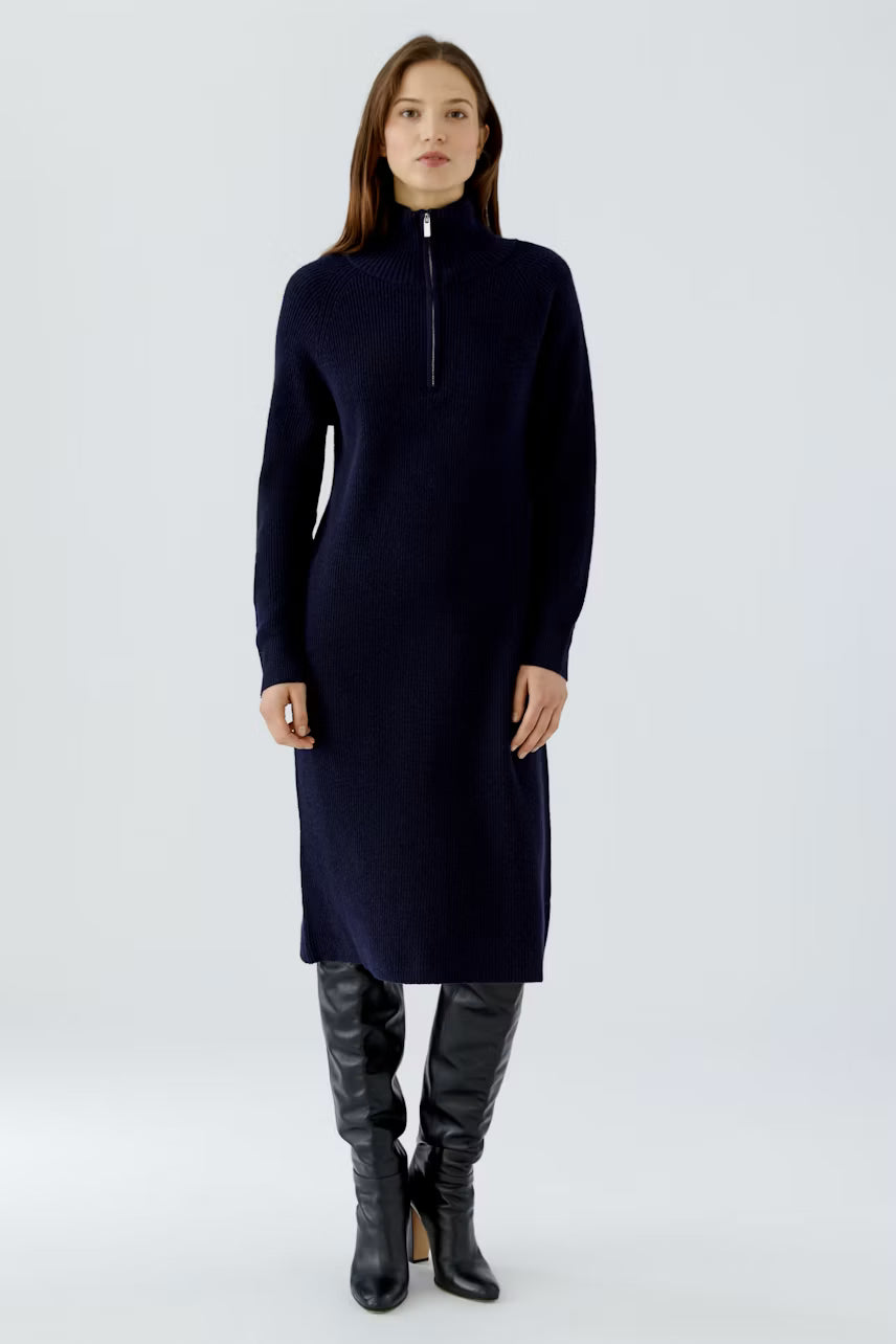 Oui Zip Knitted Dress - Navy