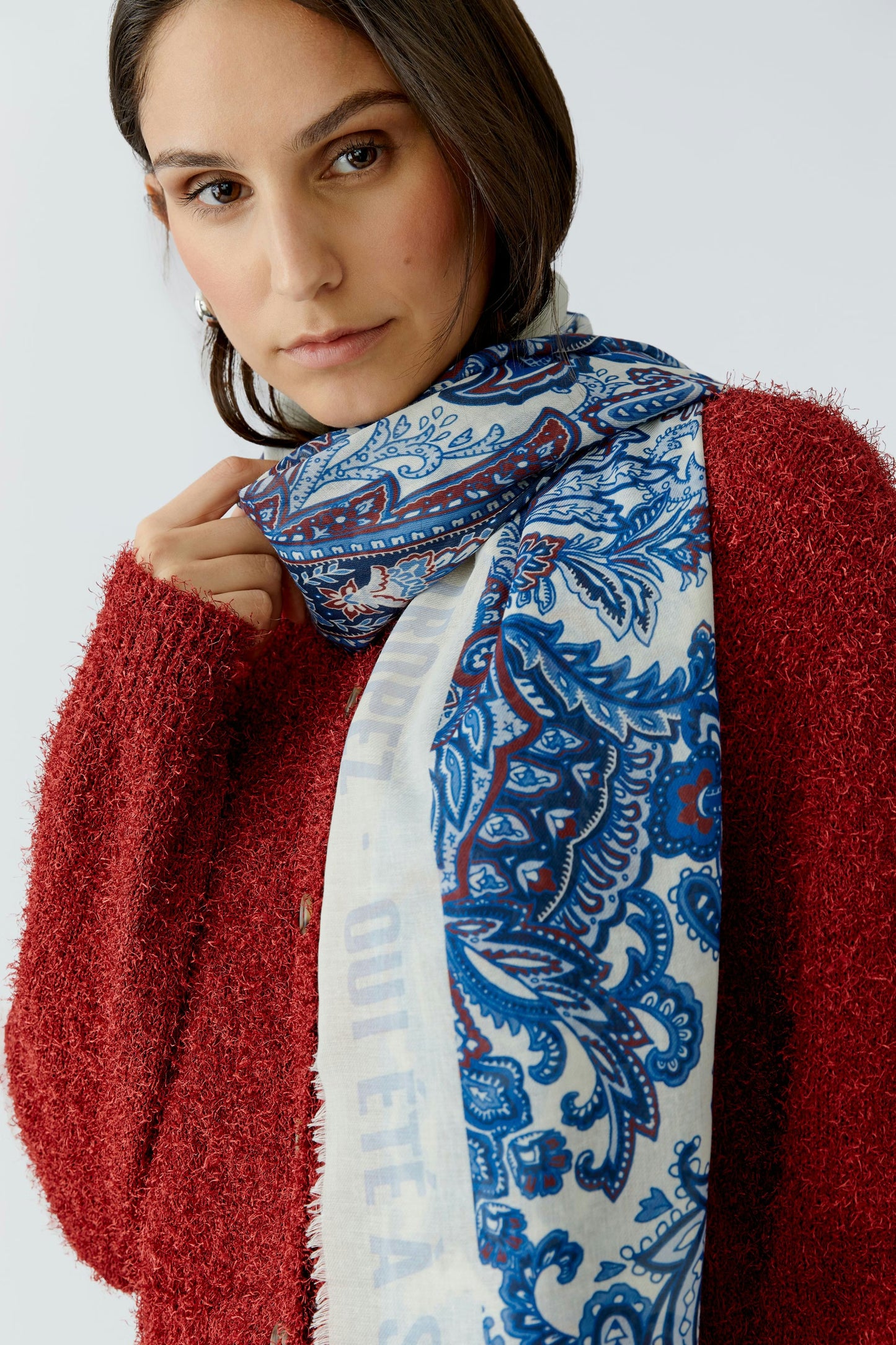 Oui Blue and White Scarf