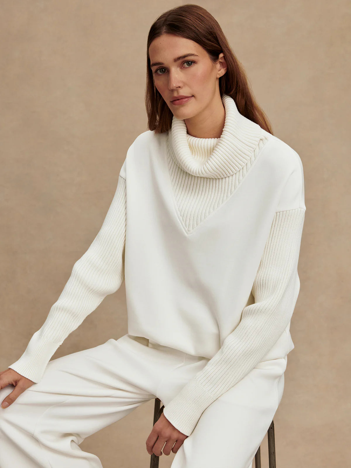 Varley Hannah Cowl Neck in Egret