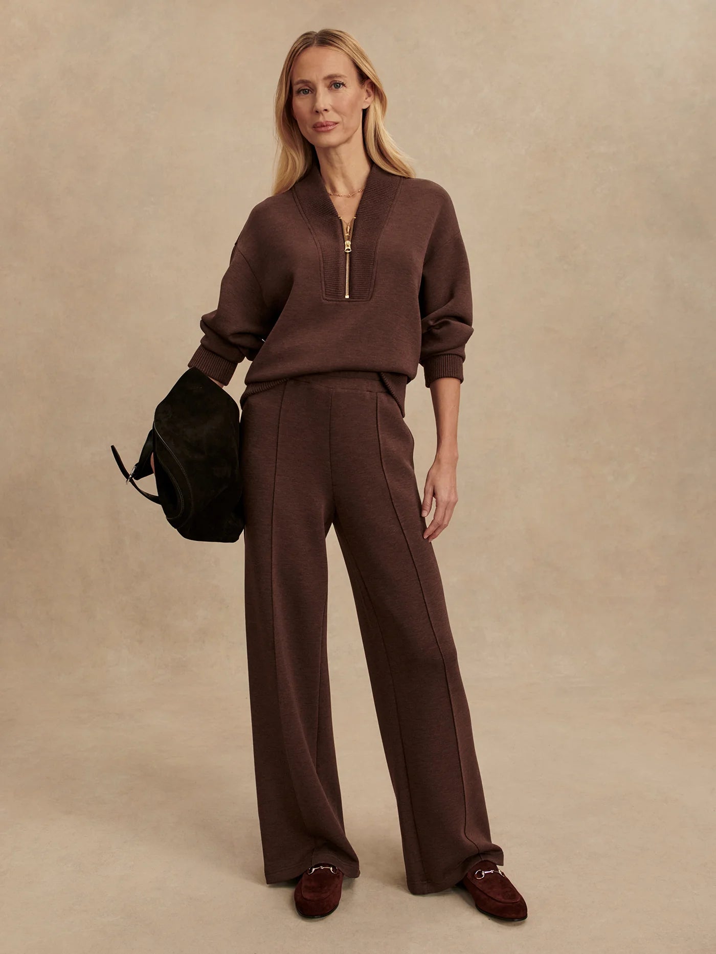 Varley Sally  Half zip Sweat  Coffee Bean Marl
