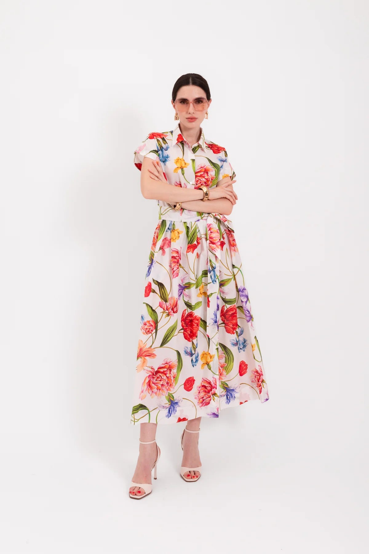 Lavi Bellell Midi Dress  Fondo panna   botanico
