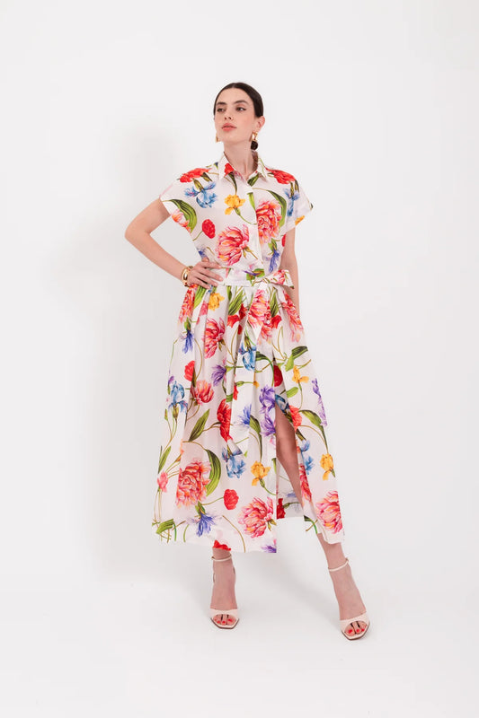 Lavi Bellell Midi Dress  Fondo panna   botanico