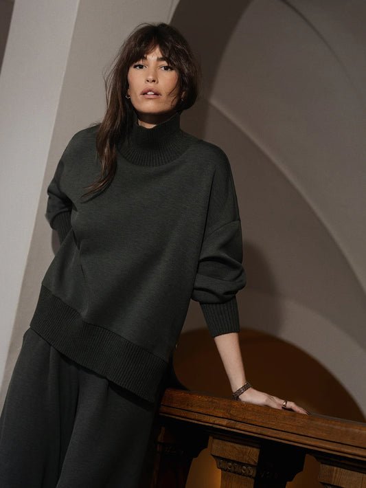 Varley Barker High Neck Sweat in Olive Marl
