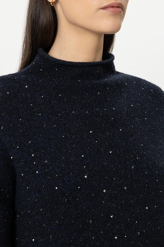 Luisa Cerano Turtleneck with  rhinestones  Navy