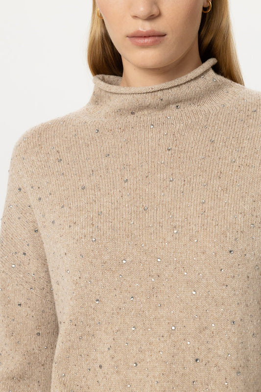 Luisa Cerano Turtleneck with  rhinestones  Soft Caramel