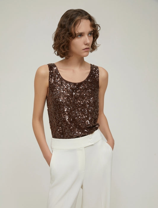 Penny Black Sequin Vest Top Brown  Semisse