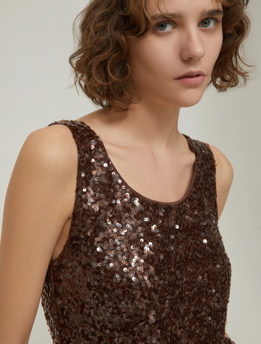 Penny Black Sequin Vest Top Brown  Semisse
