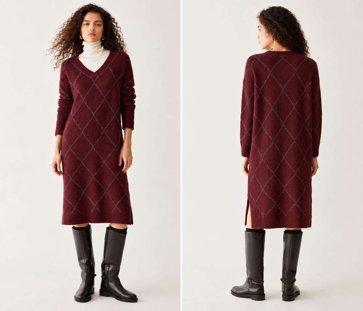 PennyBlack - Argyle lamé knit dress - MAROON PBPZANZARA