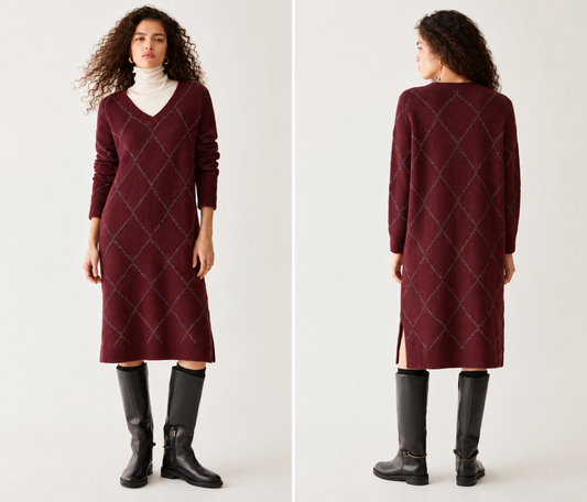 PennyBlack - Argyle lamé knit dress - MAROON PBPZANZARA