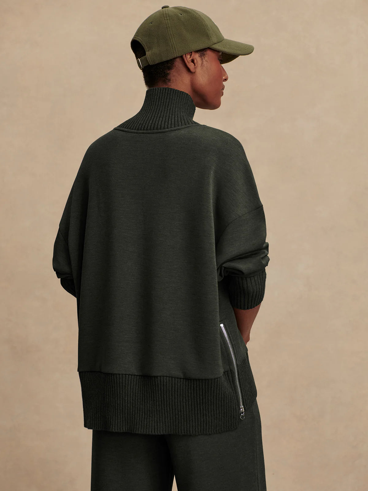 Varley Barker High Neck Sweat in Olive Marl