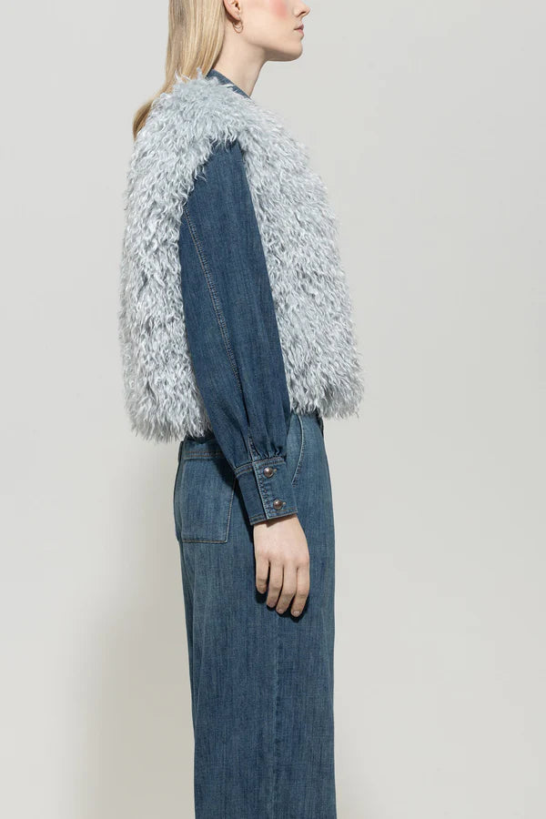 Luisa Cerano Light Blue Grey Faux Fur Gilet