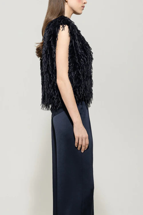 Luisa Cerano Navy Feathered Gilet